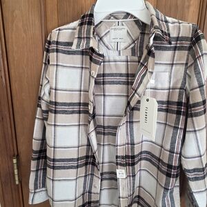Beige and Black Plaid Kid's Flannel Shirt
